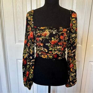 Urban Outfitters “Bambi” Floral Long Sleeve Square Neck Crop Top Size Small